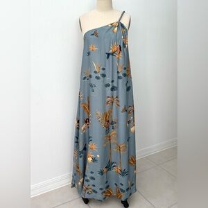 Farm Rio X Anthropologie One Shoulder Maxi Dress NWT Mermaids Birds M